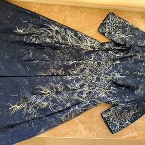 Teri Jon Navy and Silver Textured Dress